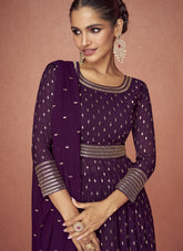 Real Georgette Fancy Embroidered Salwar Suit in Purple
